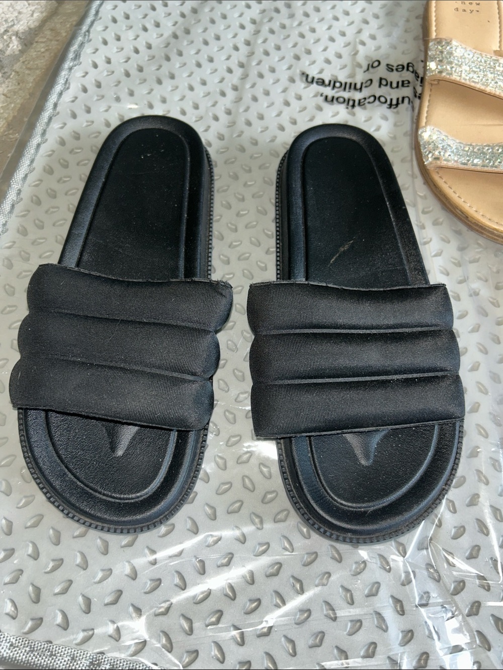 Black Padded Slide Sandals